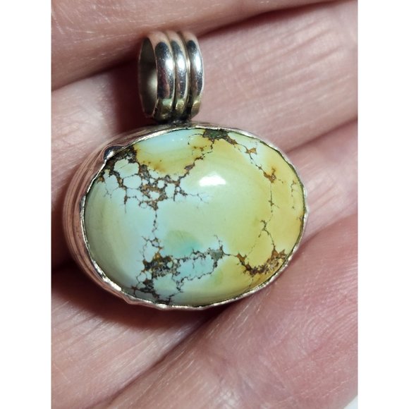 Vintage Turquoise Sterling Silver Cabochon Pendant - Picture 4 of 12